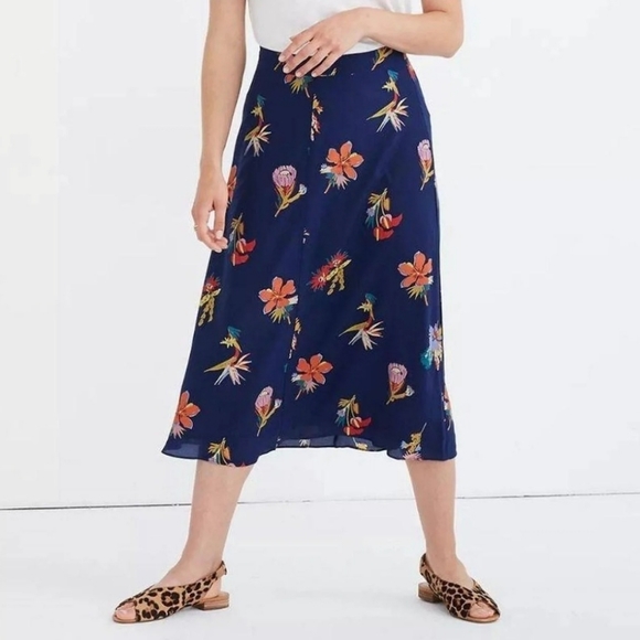 Madewell Dresses & Skirts - Madewell Silk Atrium Midi Skirt in Bird of Paradise - Size 10 - EUC